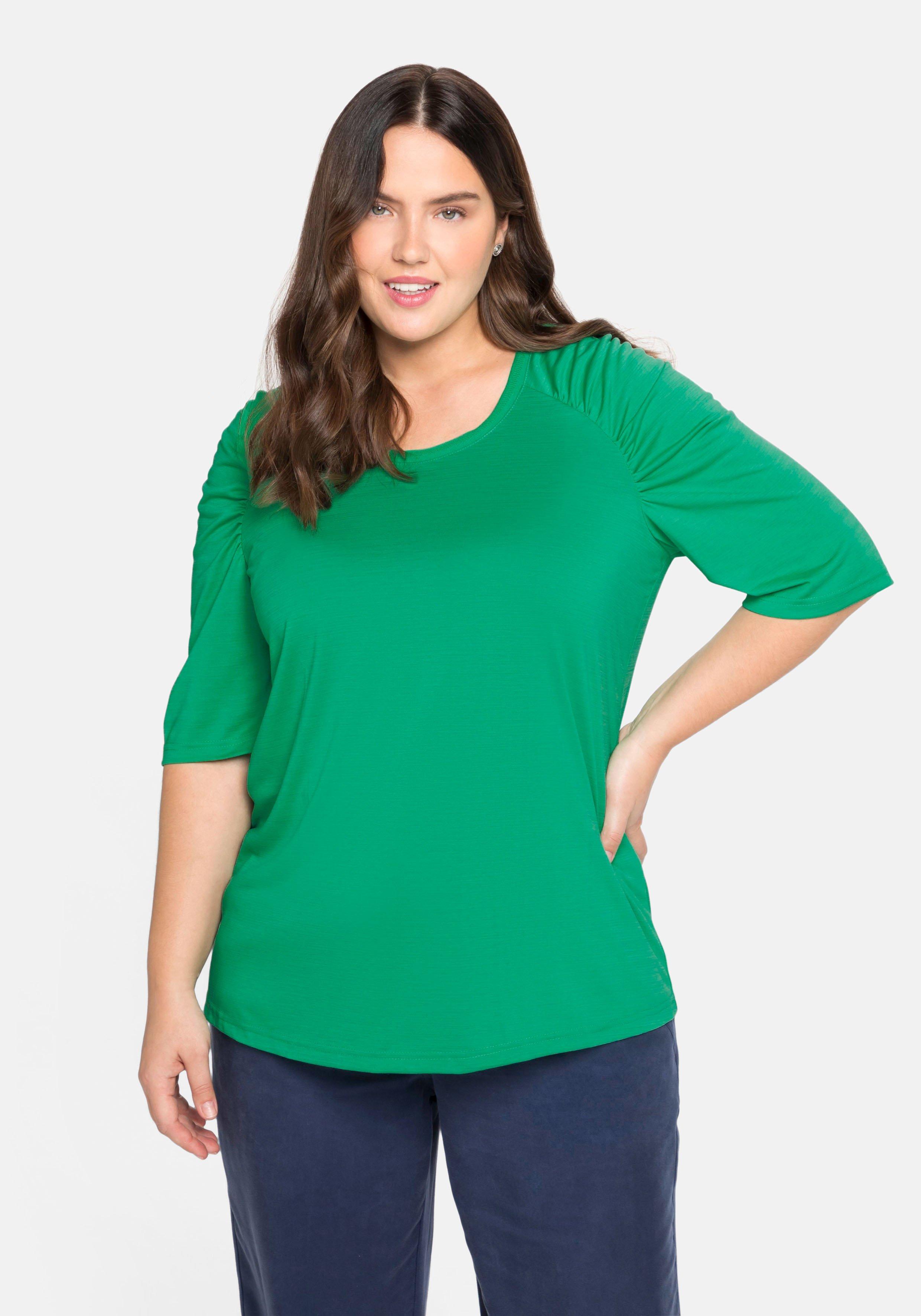 Shirt mit gerafften Raglanärmeln und Rundhalsausschnitt