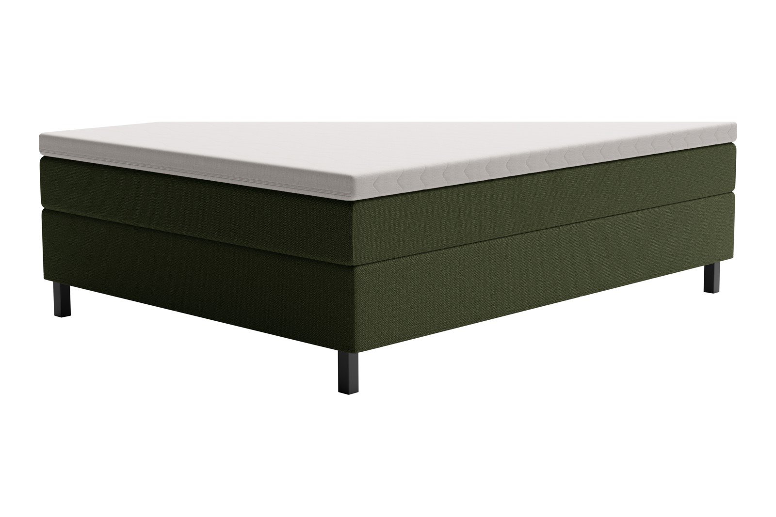 XOV Premium 15 Kontinentalseng 150x200 cm i tekstil copenhagen 502 grønn, medium/medium med Premium 15 overmadrass og sort firkantede ben, gavl selges separate
