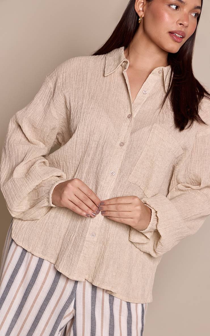 Crème Chemise Oversize Texturée Avec Détail De Poche Plus