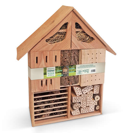 Hôtel à insectes, en bois Douglas: Grand châlet L64,5 x P17 x H80cm