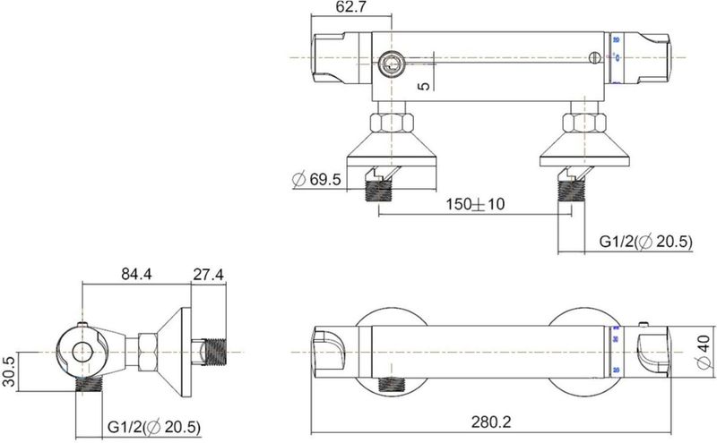 BWS - Thermostatische Douchekraan - Chroom - Messing Verchroomd