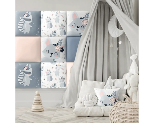 Wandkussenset met wasbeerprint, fluweellook, 30 x 30 cm, 4-delig.