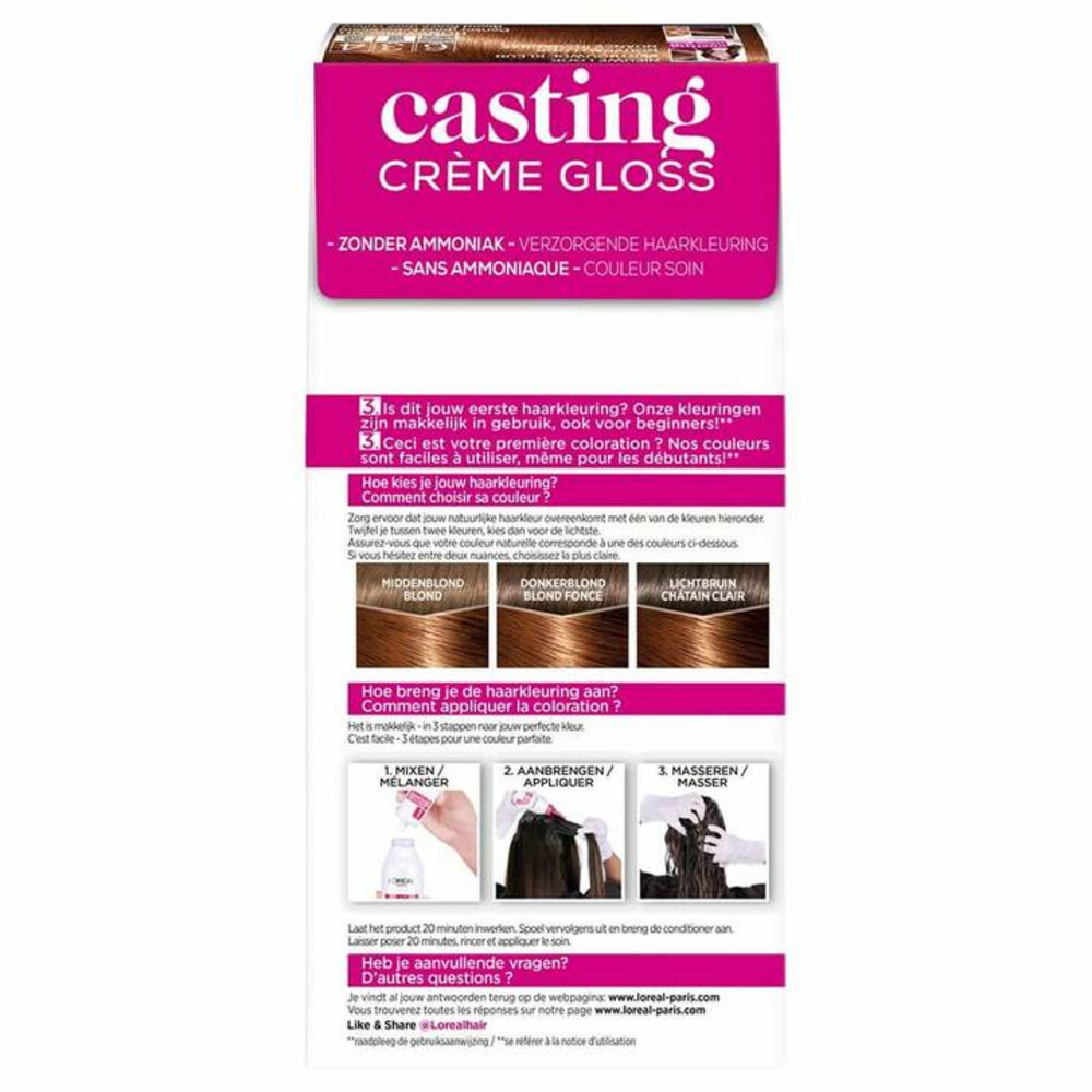 L'Oréal Casting Crème Gloss Semi-Permanente Haarkleuring 634 Honey Biscuit - Donker Goud Koperblond