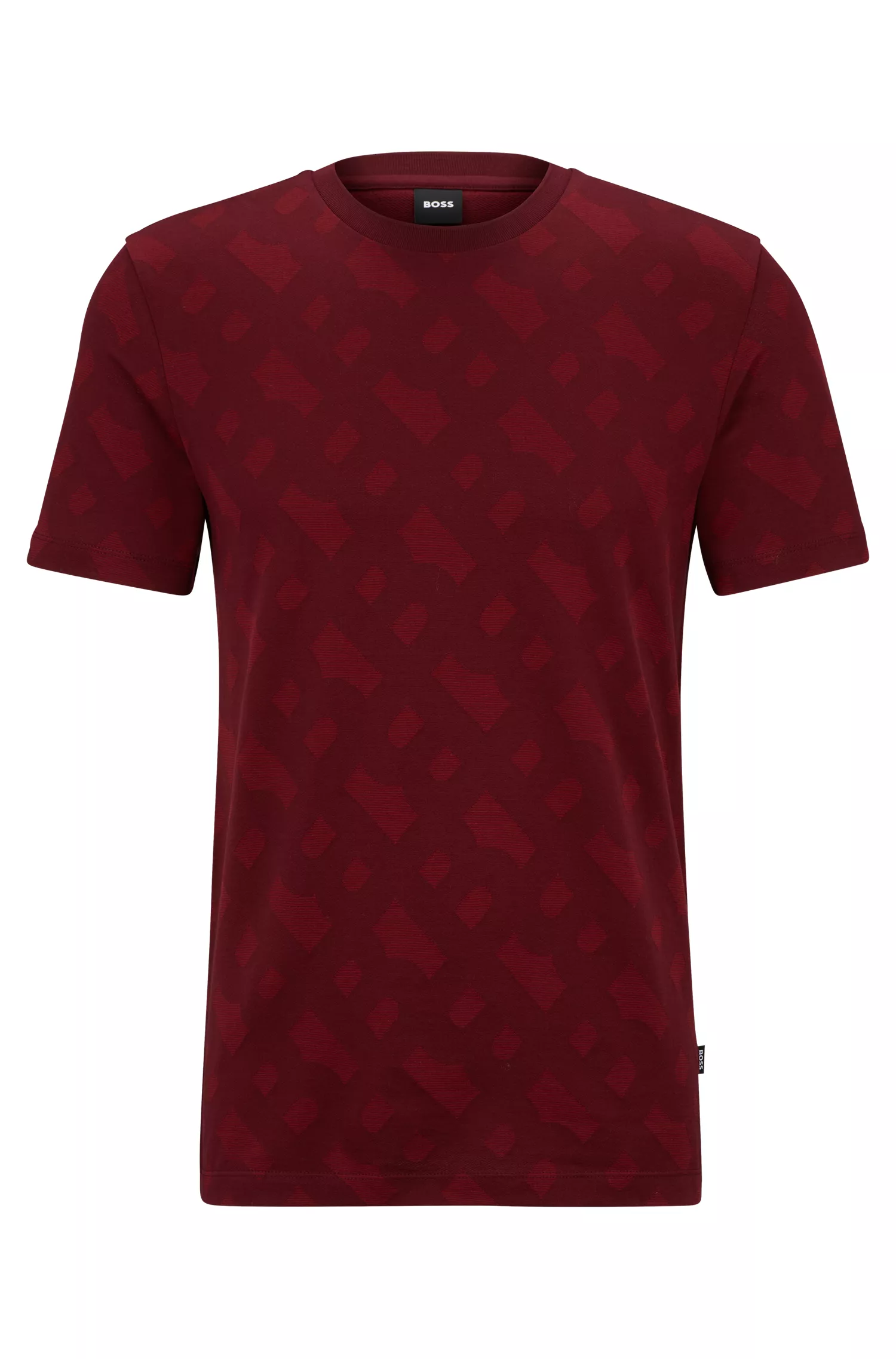 Camiseta BOSS preta de algodão mercerizado com corte regular e monograma em jacquard.