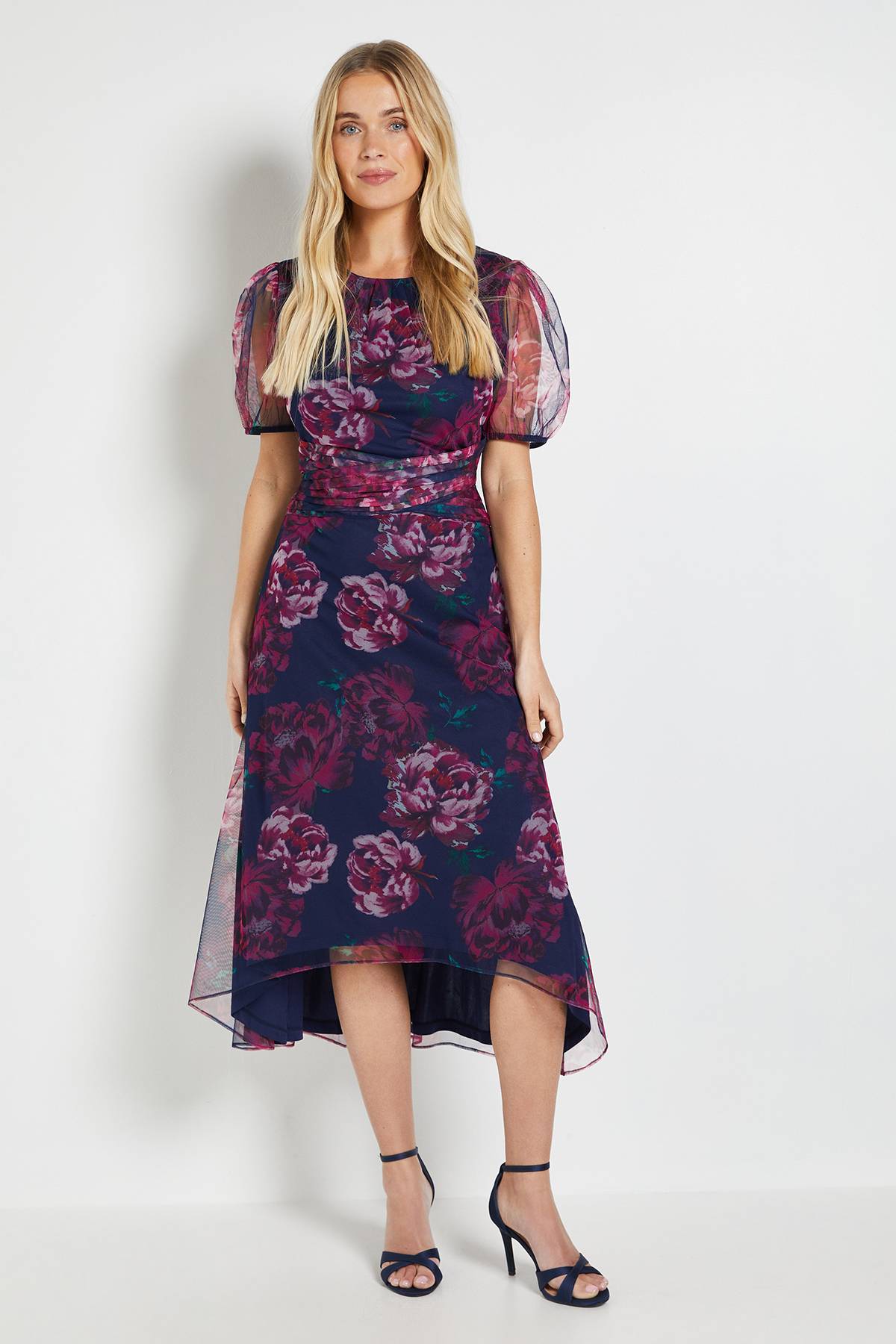 Wallis Robe Midi Plissée En Mesh Fleuri Petite Taille