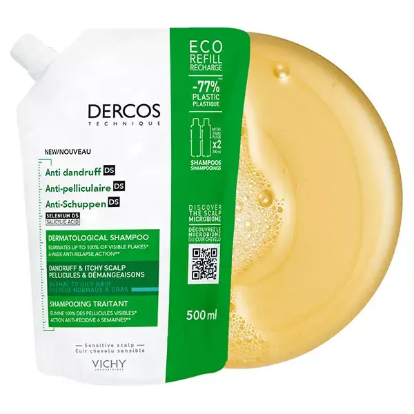 Shampoo de Tratamento Vichy Dercos Eco-Refill DS para Caspa e Cabelos Oleosos 500ml