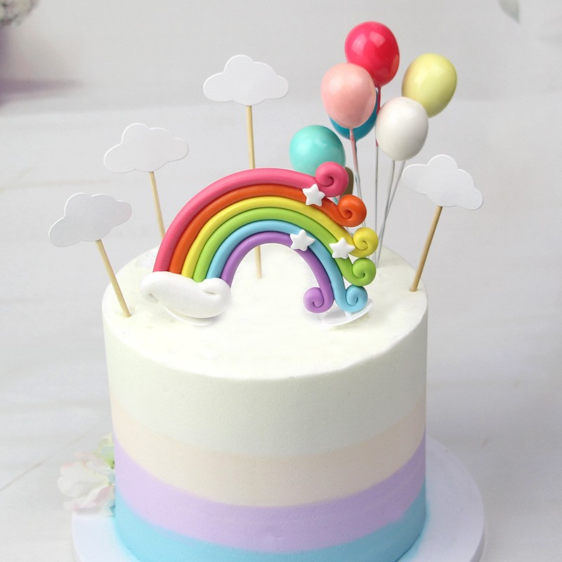 Kuchenstecker Regenbogen Weichkeramik Tortenstecker Topper Dekoration für Torten / Kuchen - Bunt