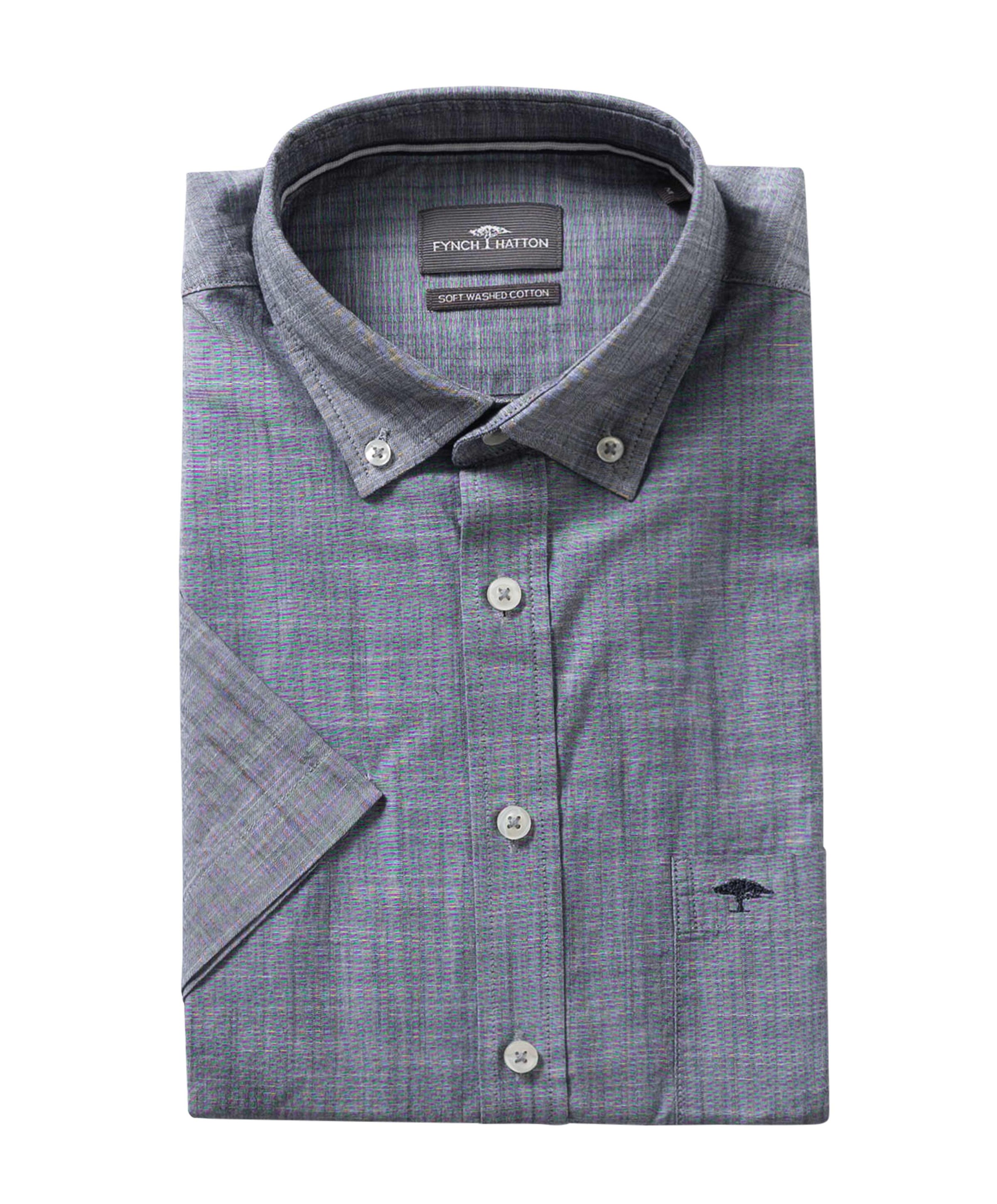 Fynch-Hatton Heren overhemd korte mouw blauw