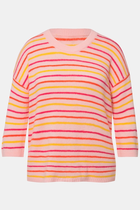 Pullover, oversized, Ringel, Rundhals, Halbarm