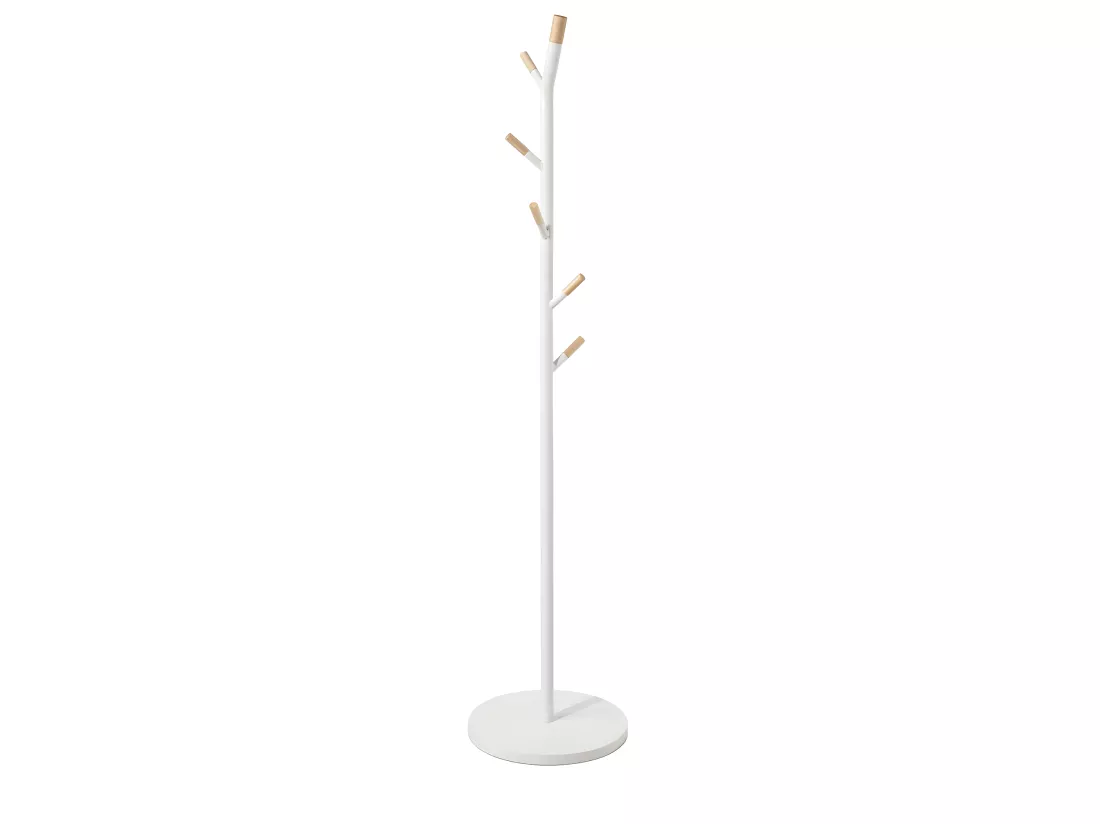 Porte-manteaux en Bois et Métal Blanc 6 Patères H 175.5 cm