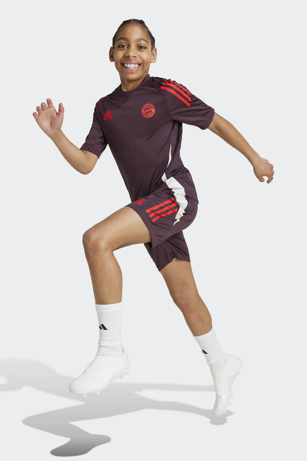 adidas Junior FC Bayern München voetbalshort training donkerpaars/rood/wit