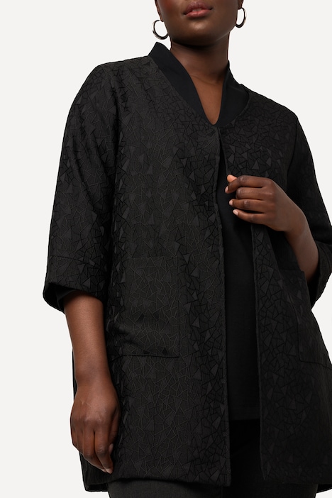 Brokat-Jacke, Hakenverschluss, V-Ausschnitt, 3/4-Arm