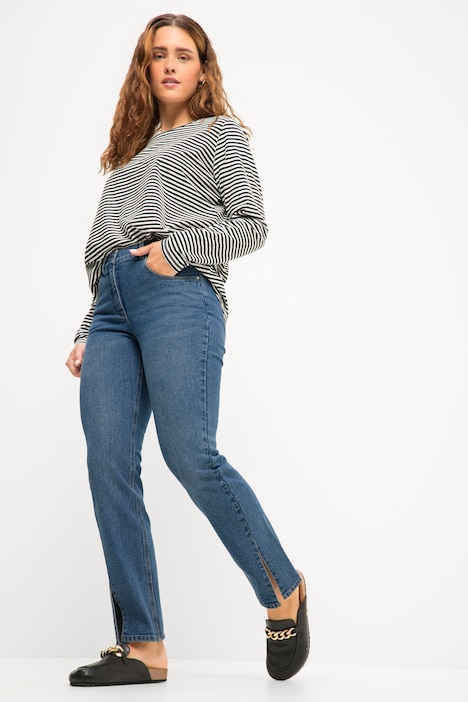 Jeans, Straight Fit, Saumschlitz, 5-Pocket