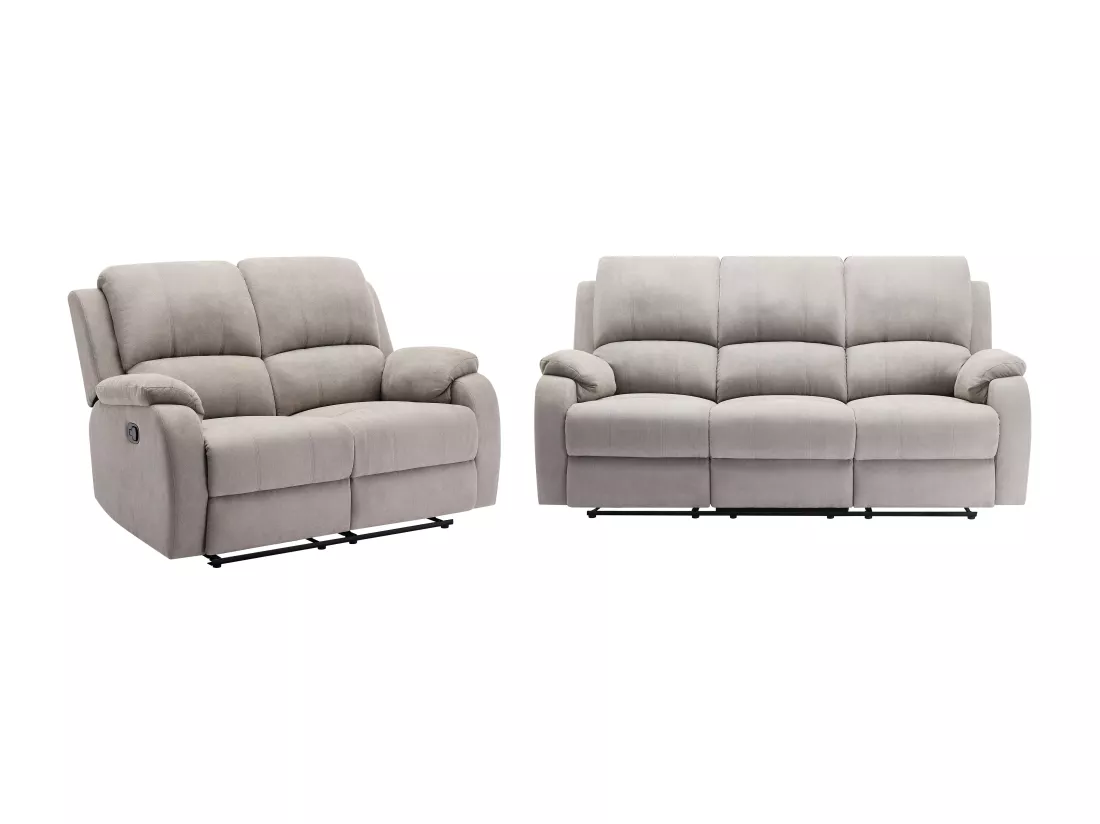 Canapé 3 places et 2 places relax en microfibre gris clair BRODY