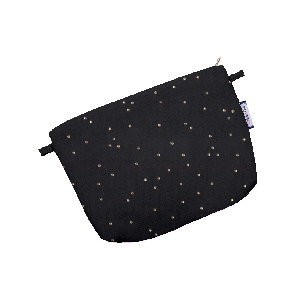 Mini Pochette Tissu Gaze Pois Or Noir