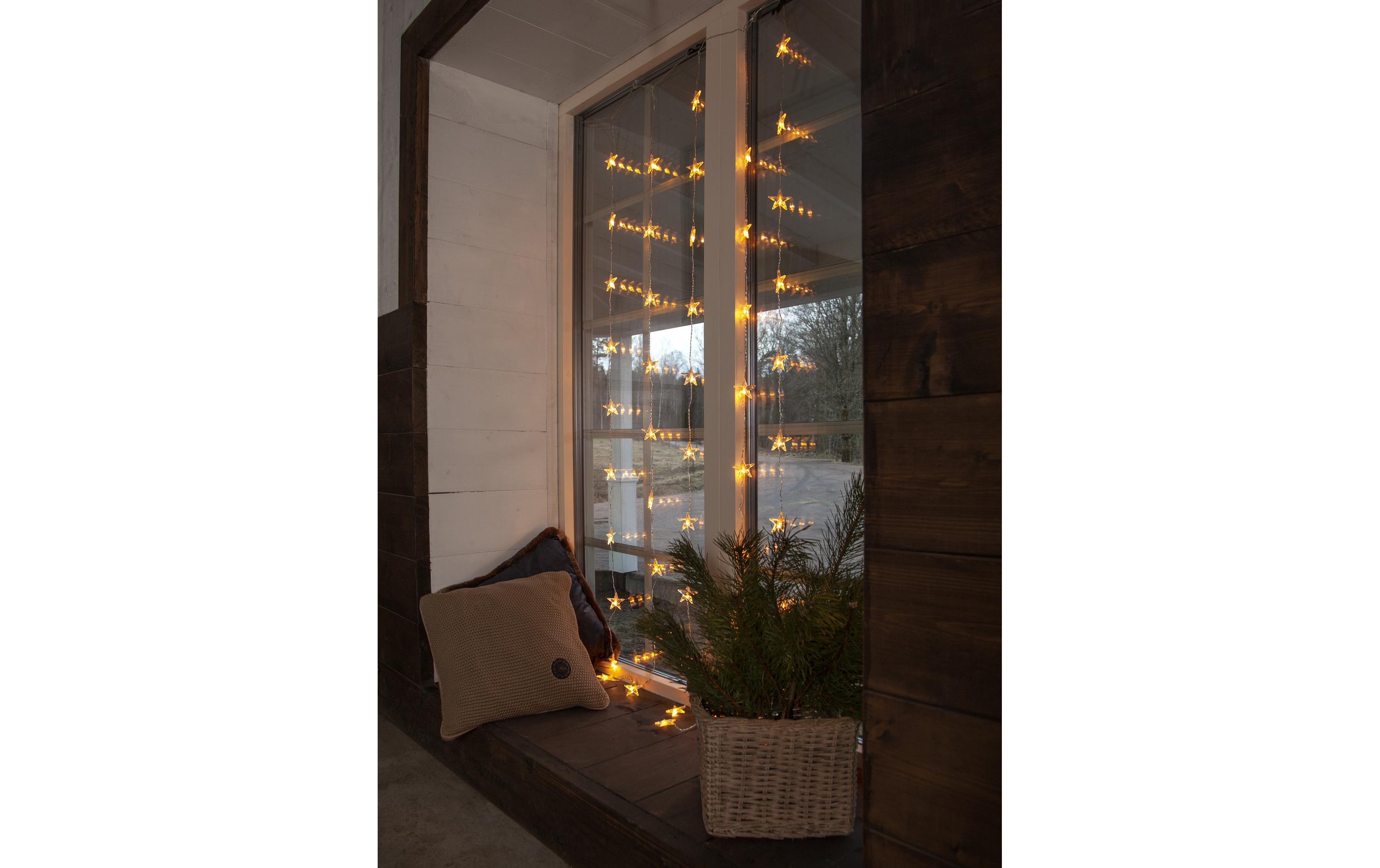 LED-Lichtervorhang Sterne, Warmweiss, 50 LEDTransparenter Sternenlichtervorhang mit warmweissem Glanz für den Innenbereich