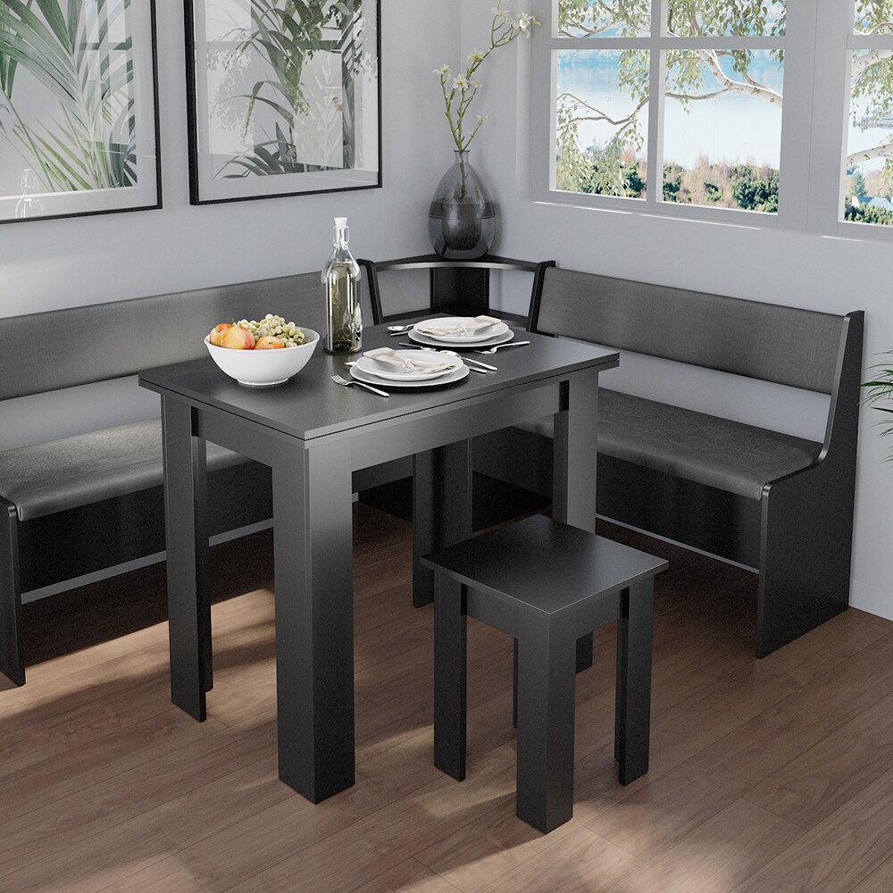 Vicco Eckbankgruppe Küchensitzgruppe Esszimmergruppe Roman Schwarz modern 180x150 cm Sitzbank Sitzecke Küchentisch Tischhocker Küchenmöbel Polstermöbel Esszimmermöbel
