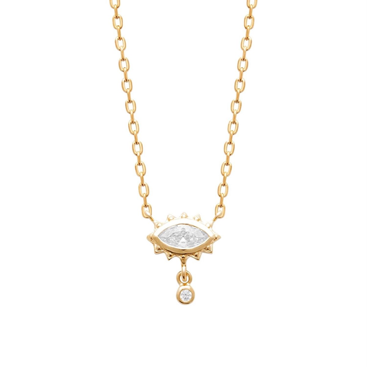 Collier oeil oxyde de zirconium avec pendant rond Plaqué OR 750 3 microns