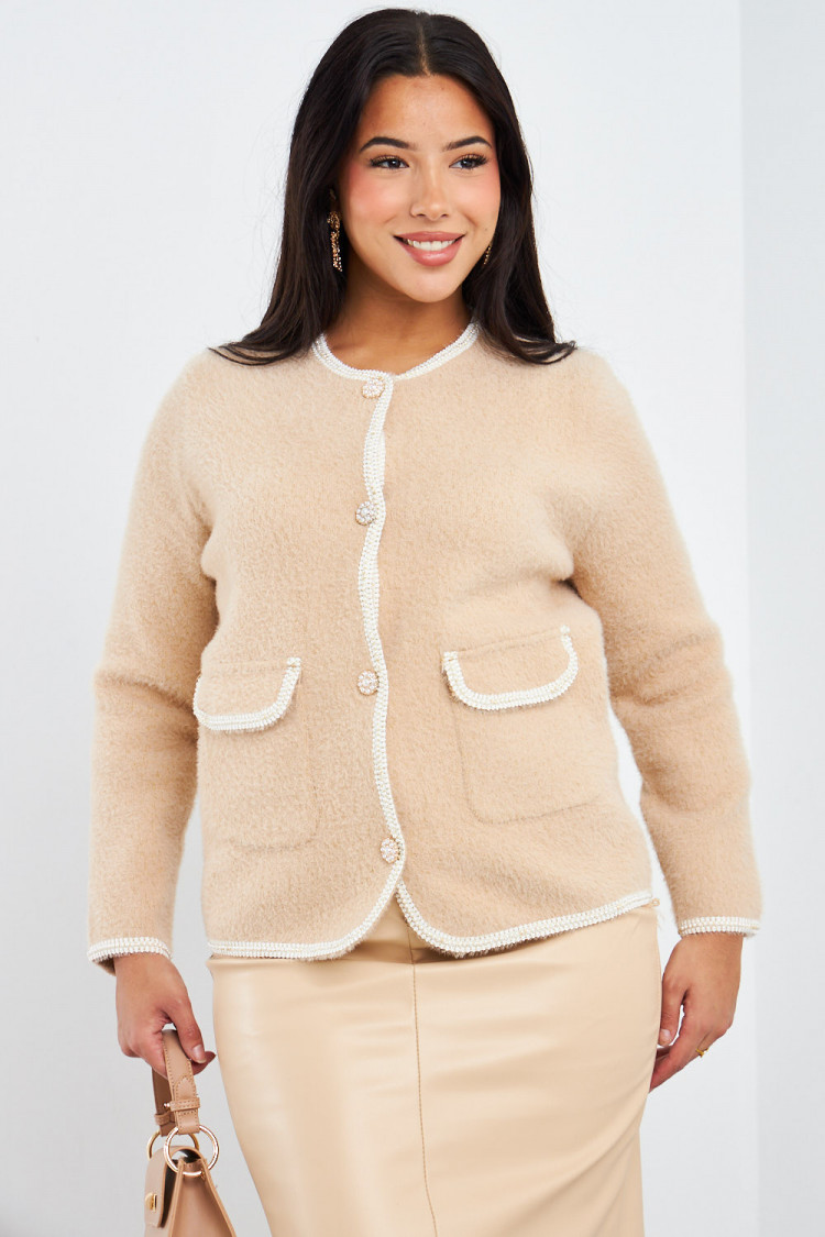 Gilet beige à perles