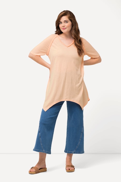T-Shirt, Zipfelsaum, V-Ausschnitt, Halbarm, Biobaumwolle