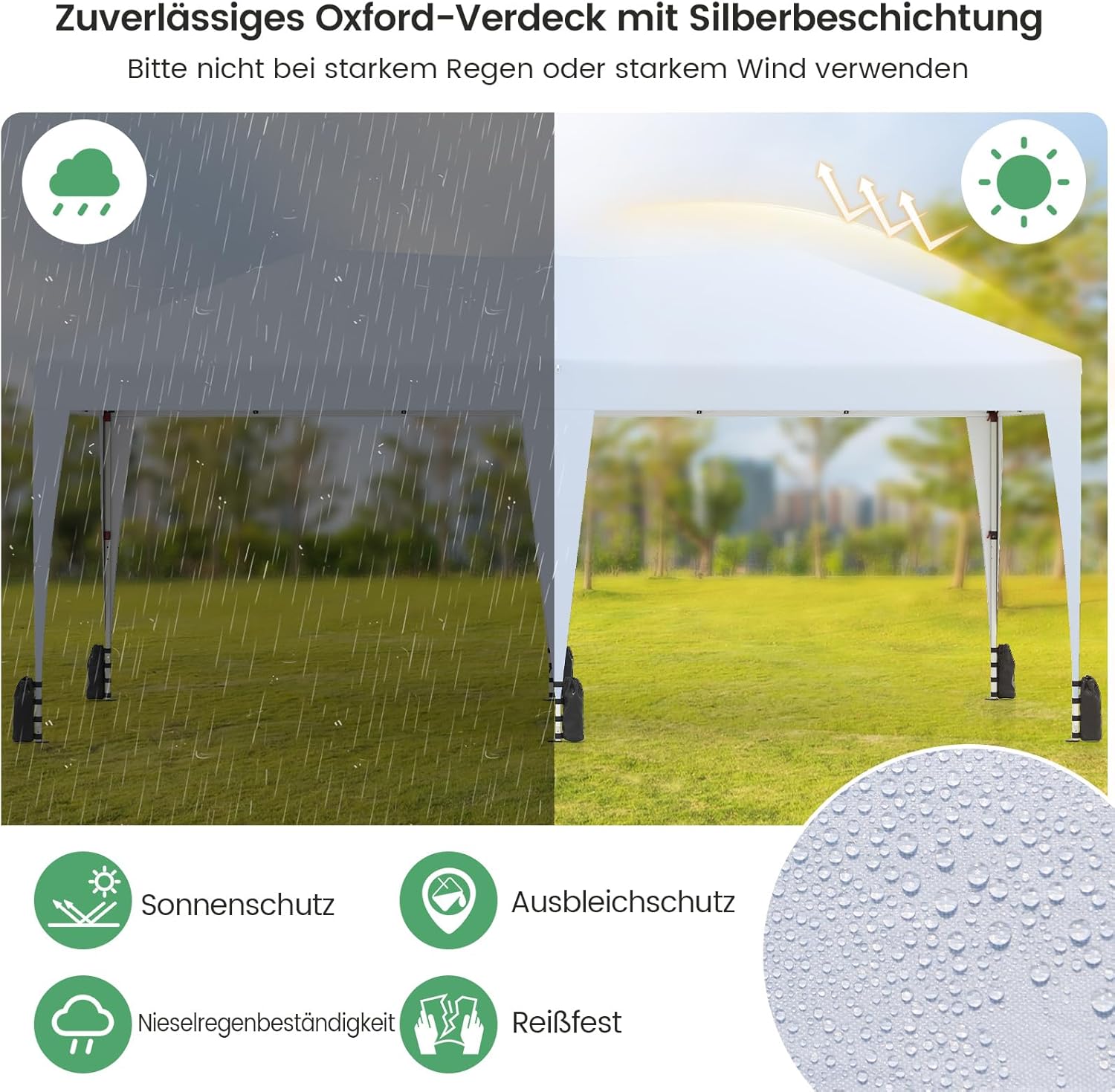 COSTWAY Pavillon 3 x 6 m, Pop up Faltpavillon Wasserdicht mit Tragetasche auf Rollen, UV Schutz 50+ Partyzelt inkl. 6 Sandsäcken, Gartenpavillon Höhenverstellbar für Camping, Party (Weiß)