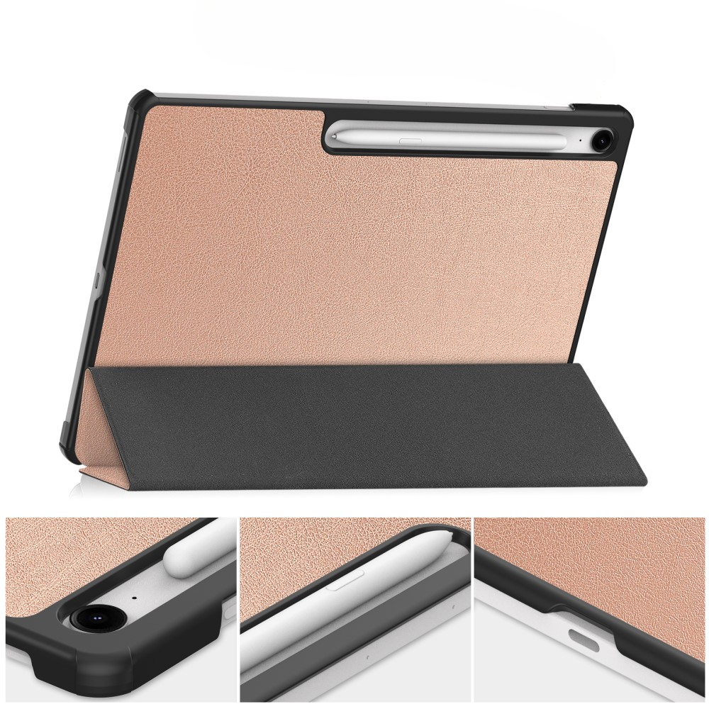 Samsung Galaxy Tab S10 FE  Plus Flipcase Hülle Ledertasche mit Aufstellfunktion Litchi Look   S-Pen Halterung - Roségold
