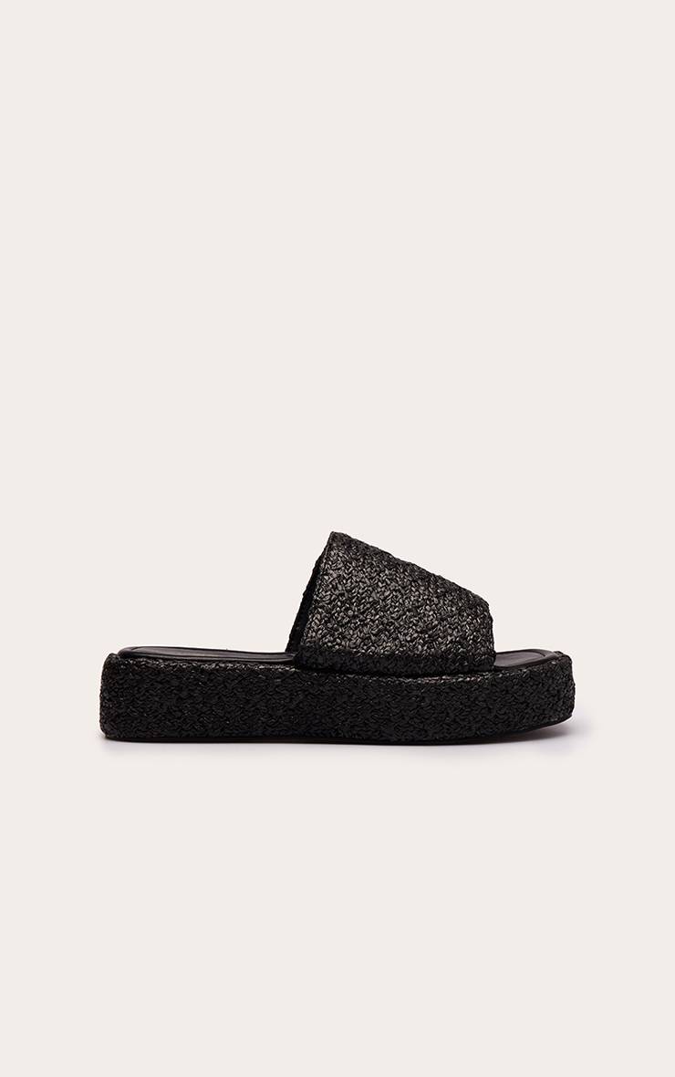 Noir Sandales Mules À Plateforme Plate En Raphia