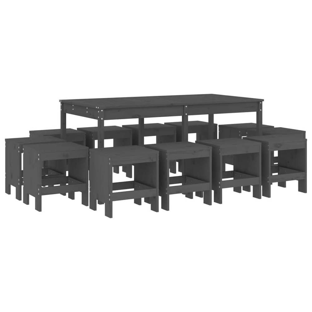 Ensemble à dîner de jardin 13 pcs gris bois de pin massif