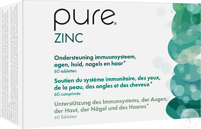 Pure Zinc 22.5 mg Bisglycinate De Zinc Cheveux Peau Yeux Ongles 60 Comprimés