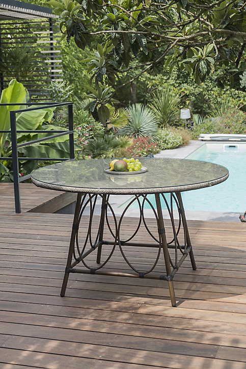 Table de jardin Ushuaia en aluminium coloris marron Ø.125 x H.74 cm