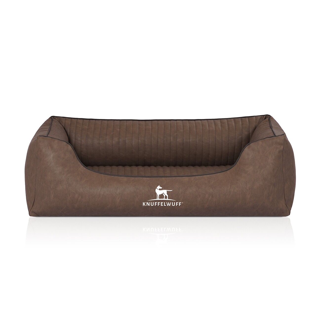Knuffelwuff Orthopädisches Hundebett Chesapeake aus Laser gestepptem marmoriertem Kunstleder braun M-L