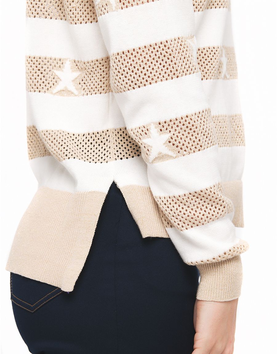 Pull rayé beige écru