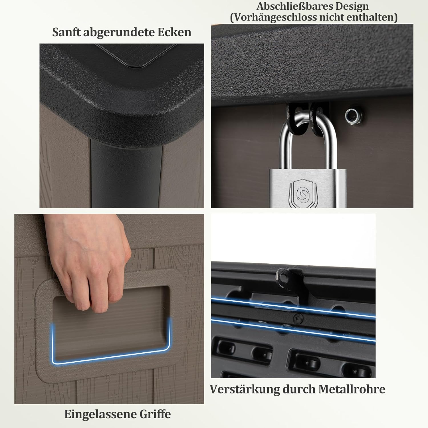 COSTWAY Gartenbox 378 L, Auflagenbox Wasserdicht für Garten mit Abschließbarem Deckel, Aufbewahrungsbox für Kissen & Gartengeräte, Kissenbox Outdoor für Terrasse, Balkon, Garten (Schwarz+Braun)