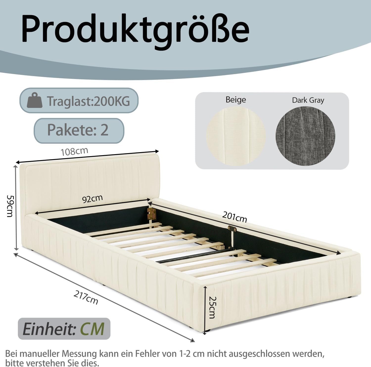okwish Polsterbett 90x200 Jugendbett mit Bettgestell und Lattenrost - Für Kinder Jugendliche und Erwachsene geeignet - Maximale Tragkraft 200 kg, ohne Matratze, Chenille Beige