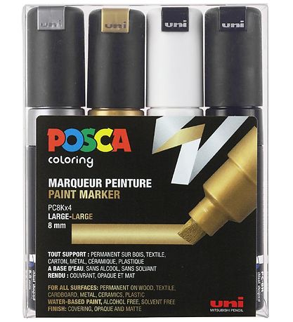 Posca Filzstifte - PC-8K - 4 st. - Schwarz/Weiß/Metallic