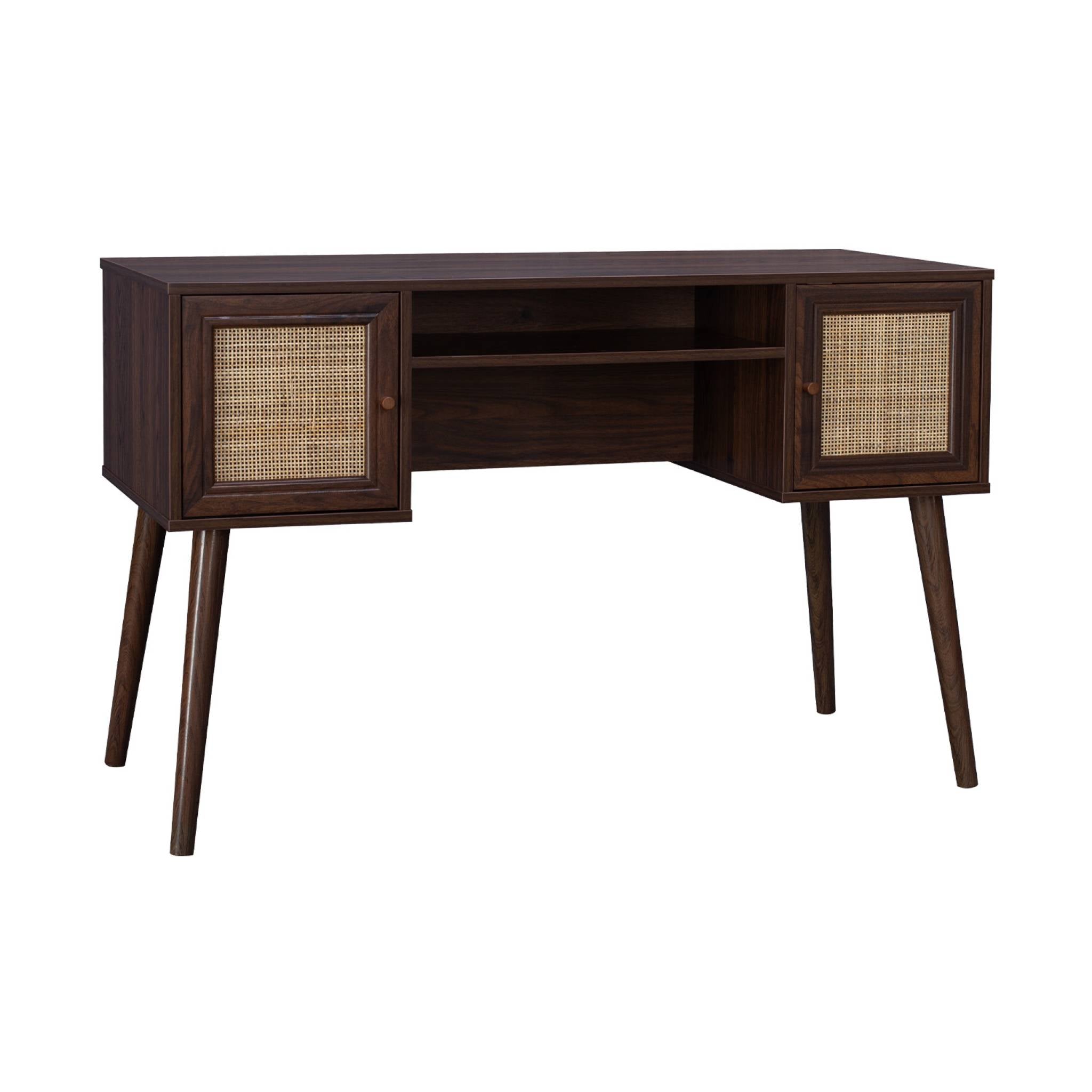 sweeek - Bureau decor hout en vlechtwerk 2 deuren