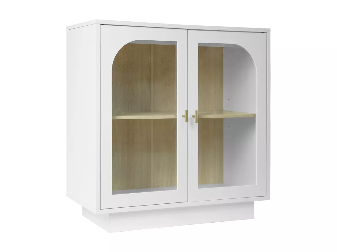 Armoire à double porte blanche avec éléments arrondis, 80 cm de long, pour chambre, bureau, salon et autres espaces