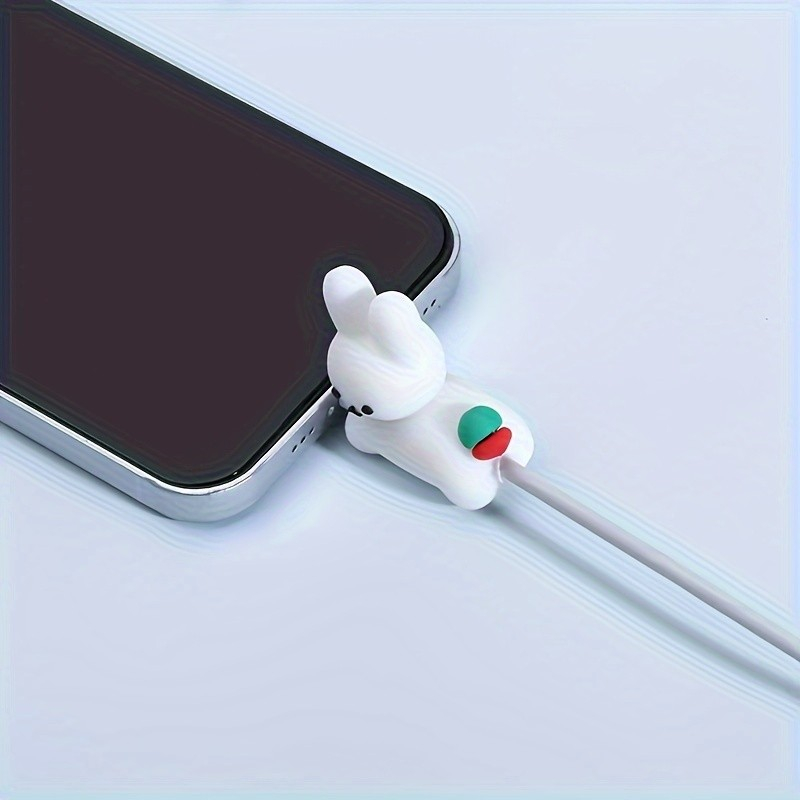 (2er Set) USB C / Lightning Kabel Bruchschutz / Halter / Kabelbeisser Kaninchen - Weiss
