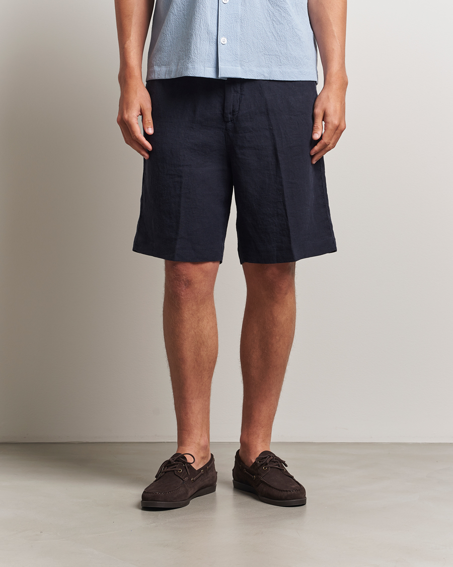 Oscar Jacobson James Casual Linen Shorts Navy