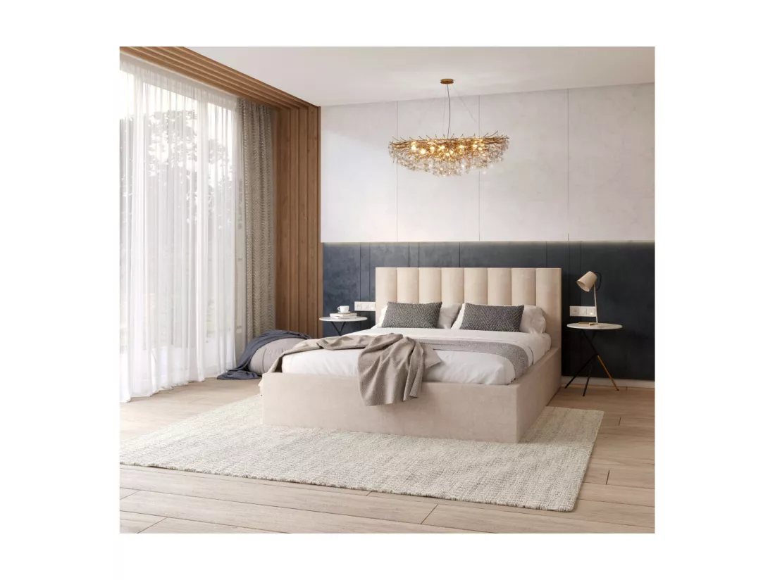 Lit coffre Colorado 160x200 - Sommier inclus Crème