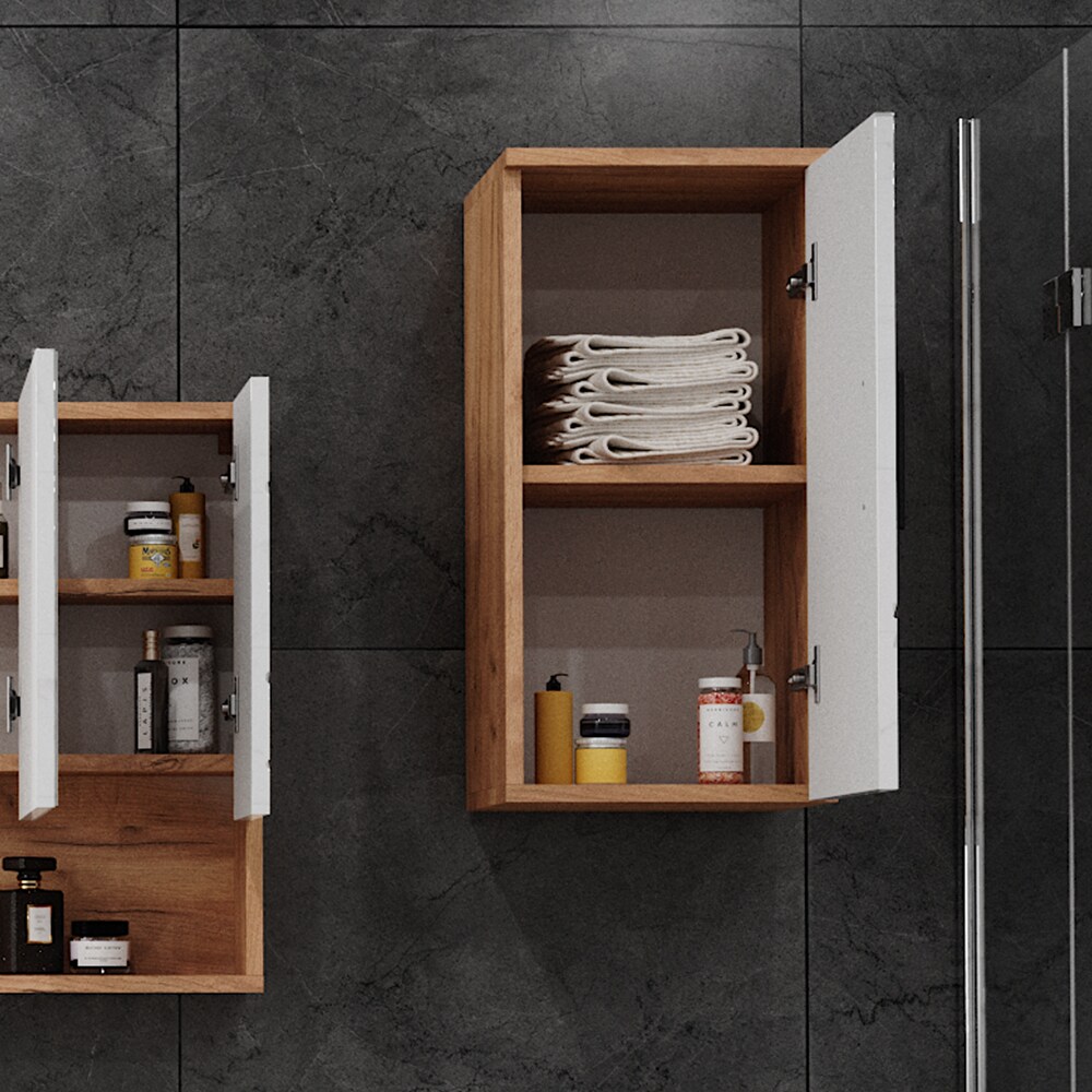 Vicco Hängeschrank Badschrank Badezimmermöbel Irma Eiche Weiß Hochglanz modern 30x59 cm Badezimmer Schrank Badmöbel hängend Schranktür Schrankfach