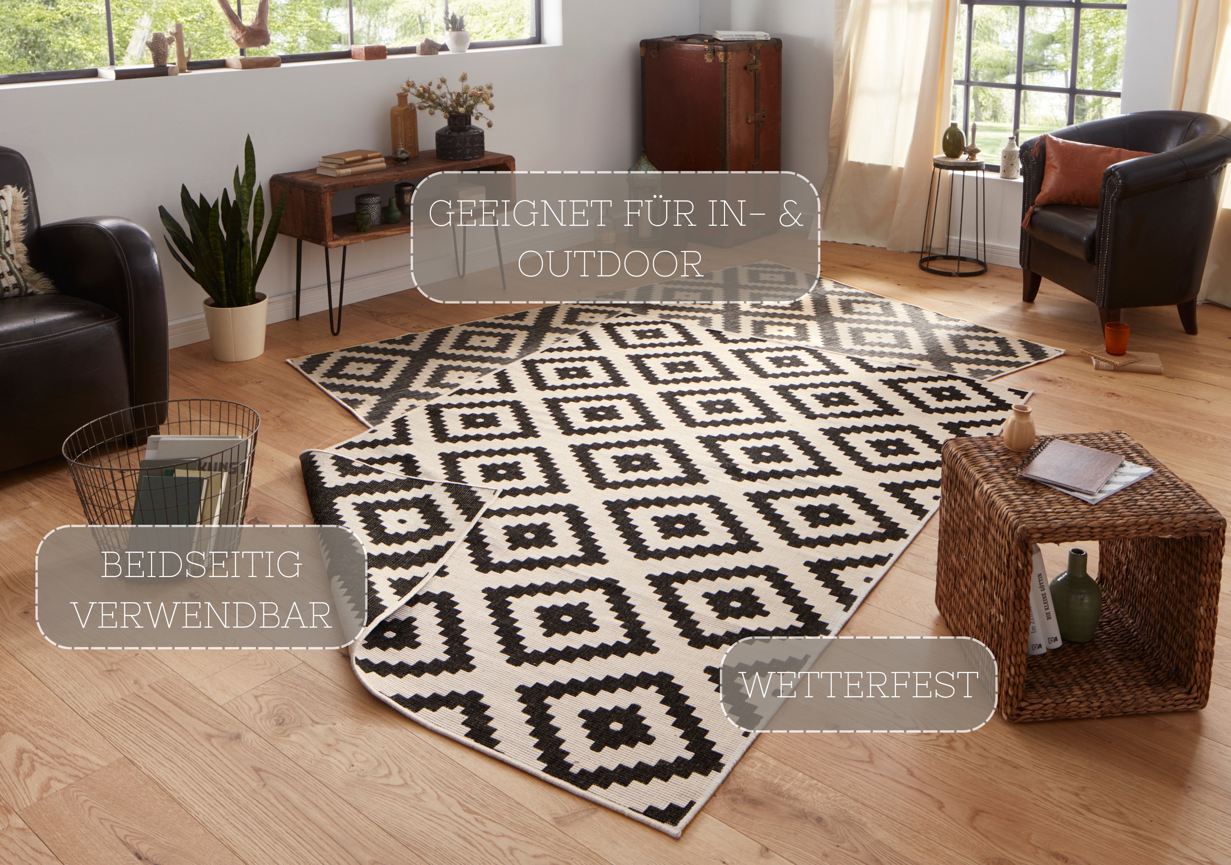 HANSE Home Teppich »Malta Wendeteppich« rechteckig 5 mm Höhe In-& Outdoor, Wetterfest, Balkon, Terrasse, Raute, Läufer, Wohnzimmer