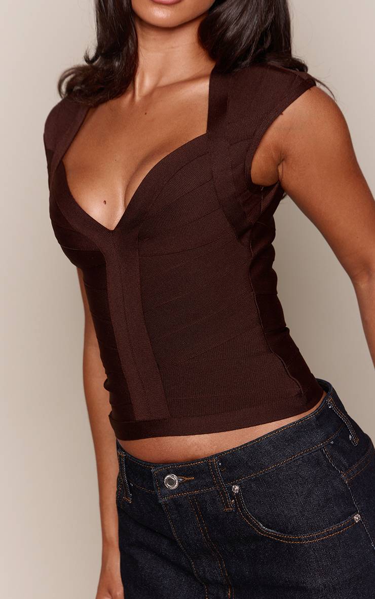 Chocolat Corset Bandage À Décolleté Plongeant Petite
