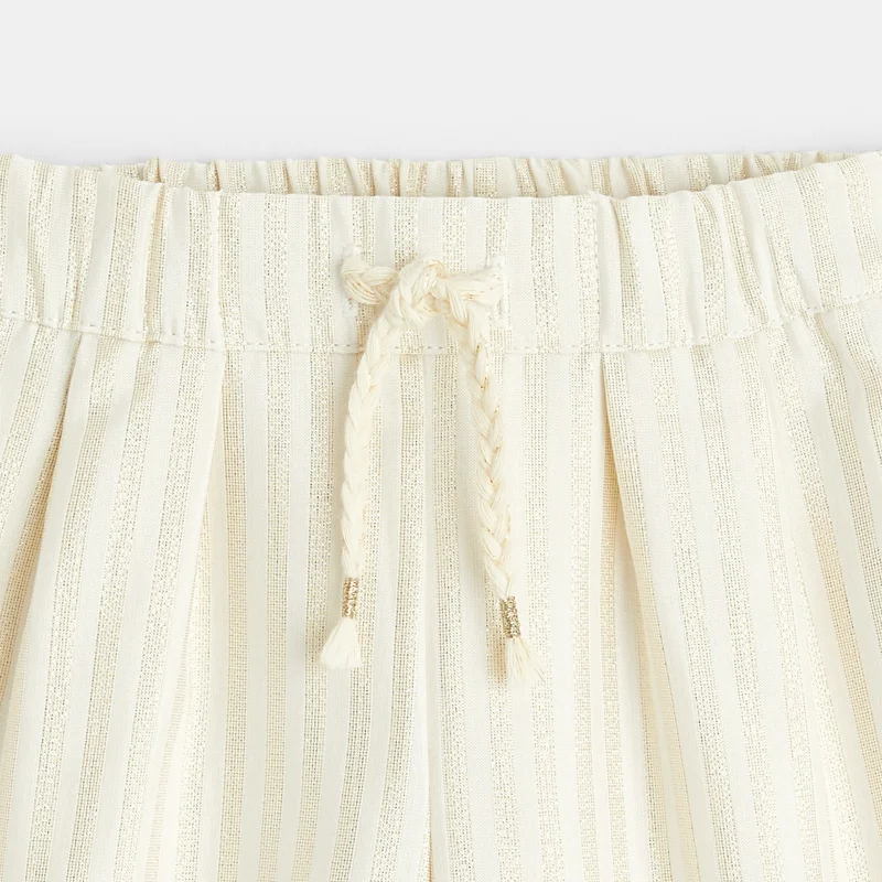 Short rayé brillant beige bébé fille Blanc