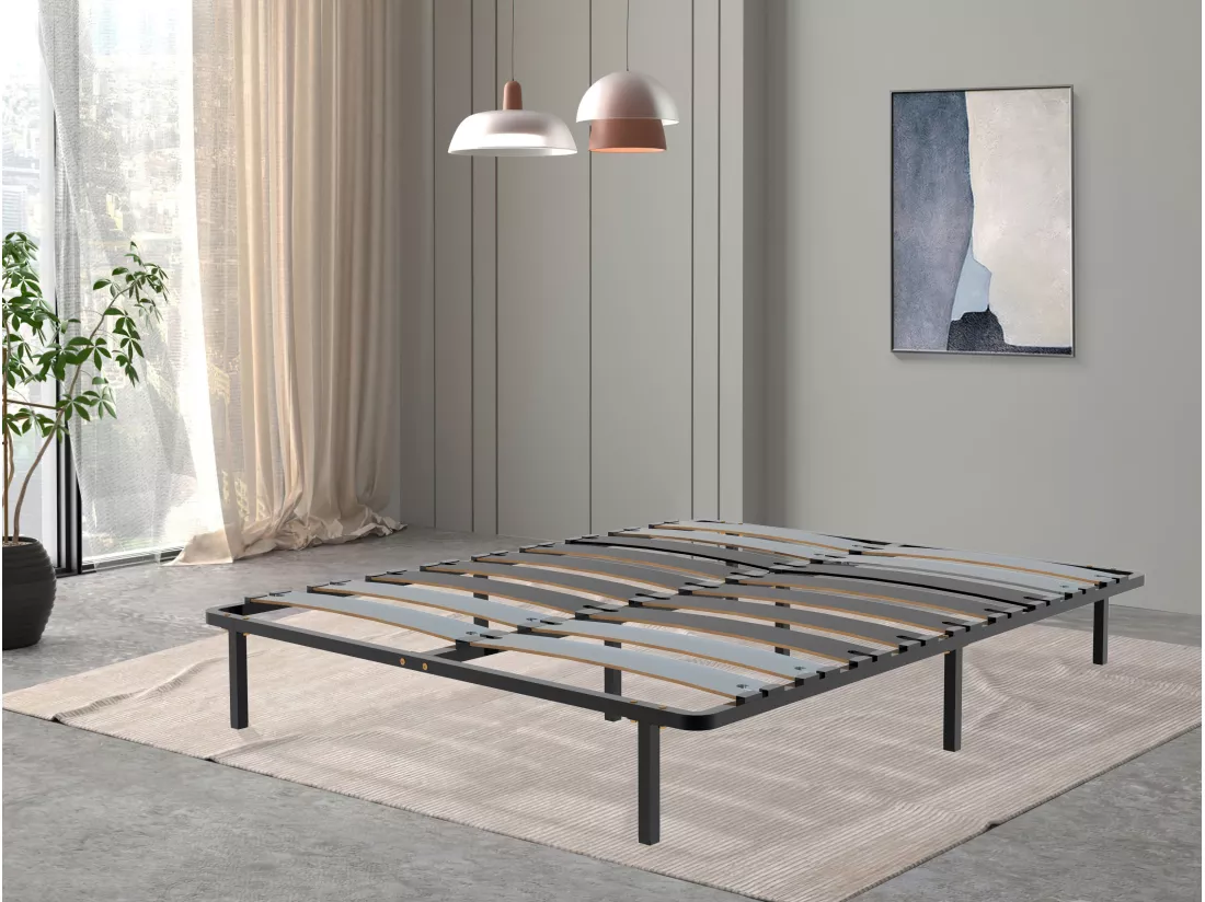 OLYMPE LITERIE | Sommier à lattes en métal WINDSOR 160x200 cm | Coloris Noir | Livré en kit