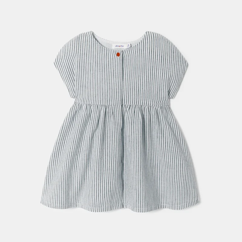 Robe coton et lin rayée bleu bébé fille Bleu
