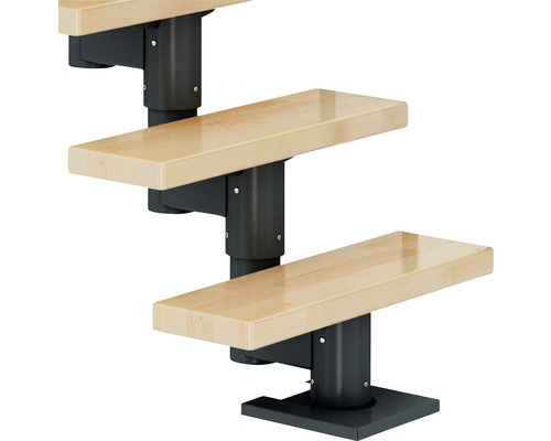 Pertura Spiros middentrap, antraciet, halve draai, 65 cm, beukenhouten leuning, gelakt, 11 treden / 12 stootborden