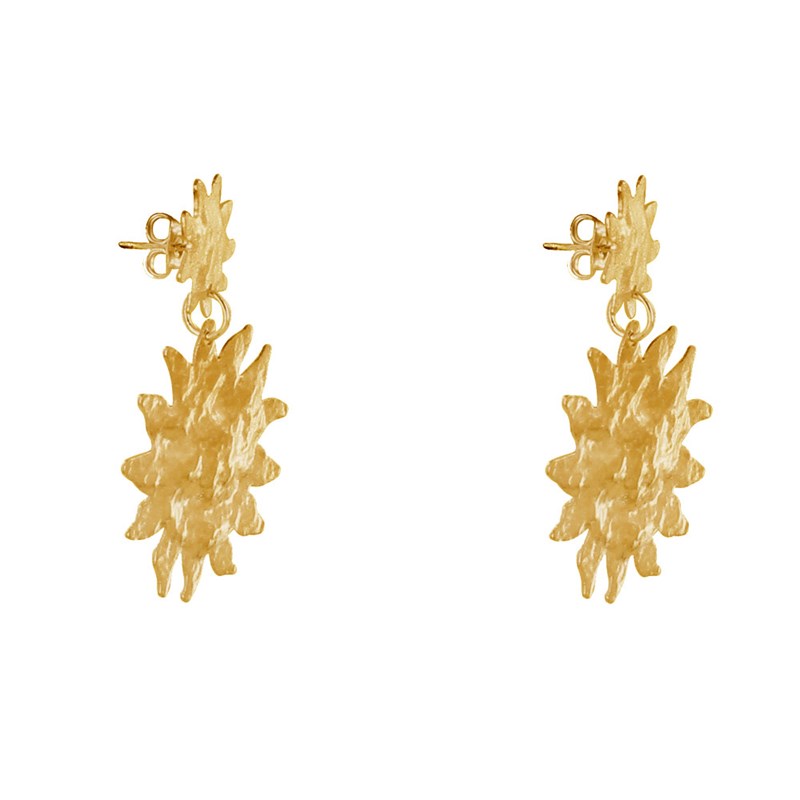 Boucles d'Oreilles Métal Doré Deux Soleils Bosselés
