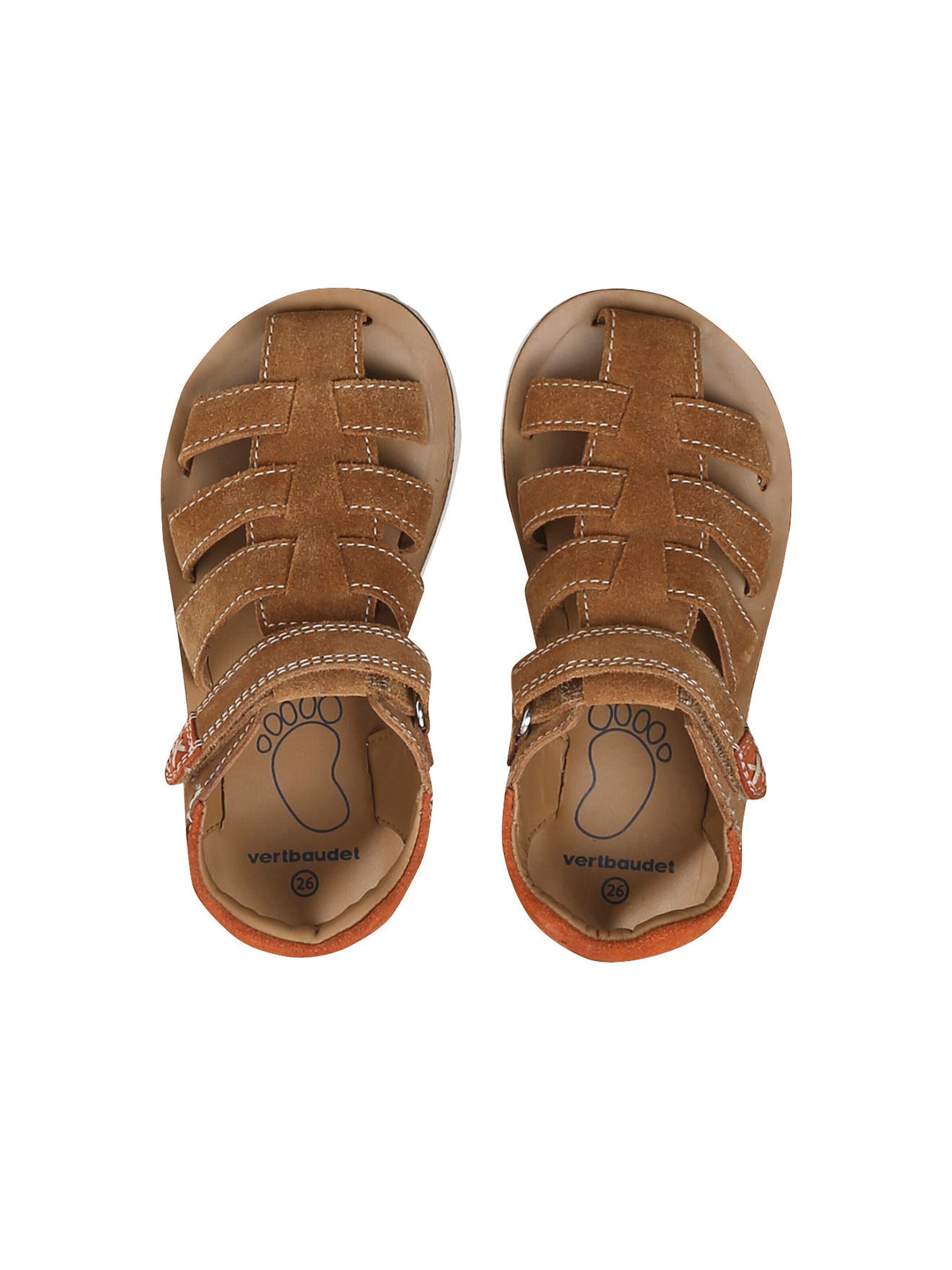Vertbaudet Halboffene Kinder Ledersandalen mit Klett und Anziehtrick camel
