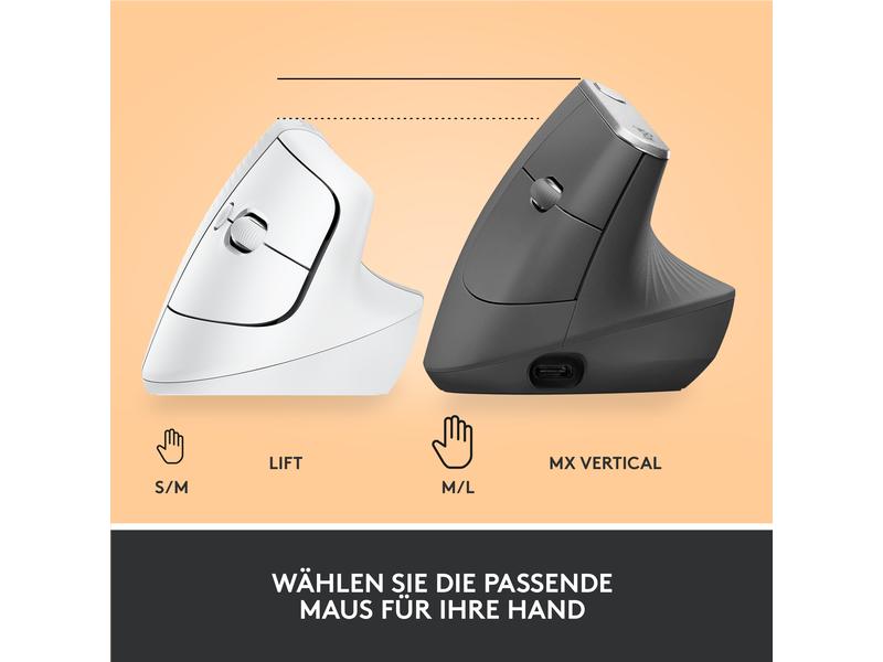 Logitech Ergonomische Maus Lift Off-white Komfortable ergonomische Maus mit vertikalem Design für kleine bis mittelgrosse Hände